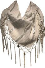 Load image into Gallery viewer, White with Striped Silver Gypsy Style Triangle Scarf