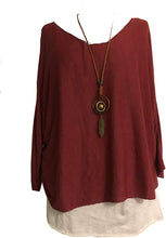 Load image into Gallery viewer, Ladies 2 Piece Layer Plain Top with Necklace with 3/4 Sleeves (A91) - Made in Italy (Raspberry)