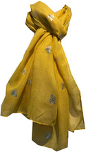 Load image into Gallery viewer, Pamper Yourself Now Yellow with Silver Bumble Bees Long Scarf. Great Present/Gift for bee Lovers.