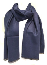 Load image into Gallery viewer, Navy plain colour frayed edge men's long Scarf