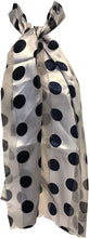 Load image into Gallery viewer, Pamper Yourself Now White with Navy Big spot Thin Pretty Scarf. Lovely with Any Outfit