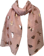 Load image into Gallery viewer, Pink with gold foiled cats long soft scarf