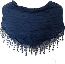 Load image into Gallery viewer, Pamper Yourself Now Blue Cotton lace Trimmed Triangle Scarf