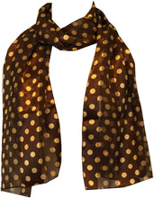 Load image into Gallery viewer, Pamper Yourself Now Brown with Beige Medium spot Thin Pretty Scarf. Lovely with Any Outfit