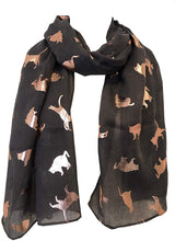 Load image into Gallery viewer, Dark grey with gold foiled cats long soft scarf