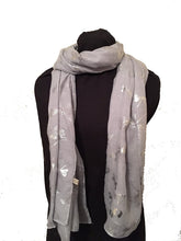 Load image into Gallery viewer, Pamper Yourself Now Light Grey with Silver Foiled Glitter Dragonfly Design Long Scarf/wrap