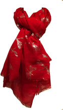 Load image into Gallery viewer, Pamper Yourself Now Red with Silver Foiled Glitter Dragonfly Design Long Scarf/wrap