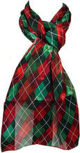Load image into Gallery viewer, Pamper Yourself Now red and Green Tartan Thin Pretty Christmas Scarf