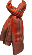 Load image into Gallery viewer, Orange with grey stripes long soft scarf