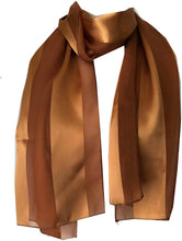 Load image into Gallery viewer, Plain Light Brown Faux Chiffon and Satin Style Striped Scarf Thin Pretty Scarf Great for Any Outfit