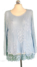 Load image into Gallery viewer, Pamper Yourself Now ltd Ladies Sky Blue Crochet lace Long Sleeve top. Made in Italy (AA57)