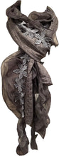 Load image into Gallery viewer, Pamper Yourself Now Grey with Flower with Chiffon Design Scarf. Long Soft Scarf