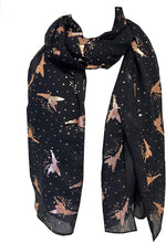 Load image into Gallery viewer, Pamper Yourself Now Black with Gold Fairy Design Long Scarf/wrap
