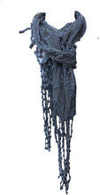 Load image into Gallery viewer, Grey thin lace butterfly design long scarf with tassels