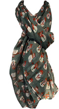 Load image into Gallery viewer, Green Snowman Design Ladies Scarf. Great Christmas Scarf/wrap Lovely Present.