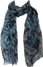 Load image into Gallery viewer, Sky Blue with Blue Zebra Animal Print with Butterflies Chiffon Style Thin Scarf.