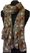 Load image into Gallery viewer, Grey Farmyard Animals Horses, Sheep, Lambs, Chickens and Geese Scarf/wrap