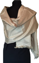 Load image into Gallery viewer, Dark and Light Beige Reversible 100% Silk Scarf/wrap with Slightly Frayed Edge Lovely Long Scarf
