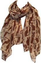 Load image into Gallery viewer, Pamper Yourself Now Beige with Brown Silhouette Cats Long Scarf