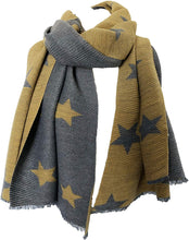 Load image into Gallery viewer, Mustard and grey star blanket scarf