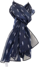 Load image into Gallery viewer, Pamper Yourself Now Navy Blue Treble Clef Striped Music Shiny Thin Pretty Scarf