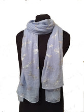 Load image into Gallery viewer, Pamper Yourself Now Sky Blue with Silver Foiled Glitter Dragonfly Design Long Scarf/wrap