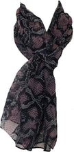 Load image into Gallery viewer, Black/Pink Snake Skin Print Thin Chiffon Style Pretty Scarf Great for Any Outfit Lovely Gift