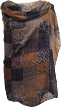 Load image into Gallery viewer, Pamper Yourself Now Brown with Blue Patchwork Design Soft Long Scarf/wrap
