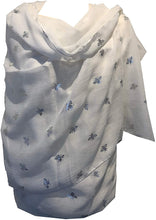 Load image into Gallery viewer, Pamper Yourself Now White with Silver Bumble Bees Long Scarf. Great Present/Gift for bee Lovers.