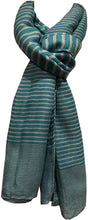 Load image into Gallery viewer, Pamper Yourself Now Turquoise with White Stripes Long Soft Scarf