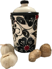Load image into Gallery viewer, Black, White and red Flower Design Garlic Keeper Pot (4)