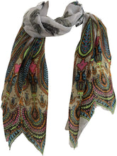 Load image into Gallery viewer, Pamper Yourself Now White with Bright Coloured Paisley Long Scarf, Soft Ladies Fashion London
