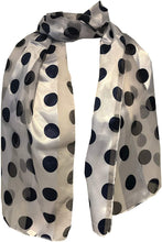 Load image into Gallery viewer, Pamper Yourself Now White with Navy Big spot Thin Pretty Scarf. Lovely with Any Outfit