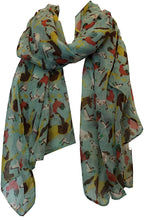 Load image into Gallery viewer, Aqua Green Farmyard Animals Horses, Sheep, Lambs, chickend and Geese Scarf/wrap