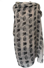 Load image into Gallery viewer, Pamper Yourself Now Beige with Black Skull and Crown Design Scarf/wrap