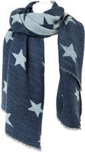 Load image into Gallery viewer, Navy with blue star blanket scarf
