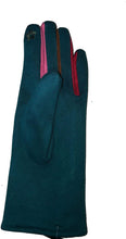 Load image into Gallery viewer, G1925 Plain teal ladies Gloves with a splash of colour between the fingers