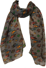 Load image into Gallery viewer, Pamper Yourself Now Grey Fish Scarf with Tropical Fish
