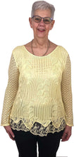 Load image into Gallery viewer, Pamper Yourself Now ltd Ladies Yellow Crochet lace Long Sleeve top.Made in Italy (AA2)