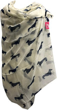Load image into Gallery viewer, Pamper Yourself Now Sausage/dachshund dogs long Scarf, great present/gift for dog lovers. (Cream with Blue sausage dogs)