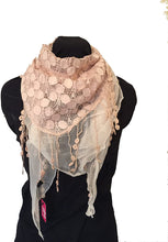 Load image into Gallery viewer, Pamper Yourself Now Beige Circle lace with Chiffon Edge Design Triangle Scarf