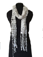 Load image into Gallery viewer, Light grey thin flower lace long scarf with tassels