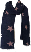 Load image into Gallery viewer, Navy with pink star blanket scarf