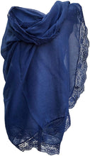 Load image into Gallery viewer, Pamper Yourself Now Navy Blue Plain Long Soft Scarf with lace Trim