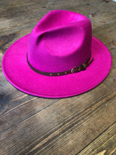 Load image into Gallery viewer, Fuchsia Adjustable felt look Fedora hat