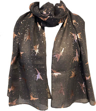 Load image into Gallery viewer, Pamper Yourself Now Dark Grey with Gold Fairy Design Long Scarf/wrap
