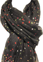 Load image into Gallery viewer, Black with Multi Coloured dots Scarf/wrap