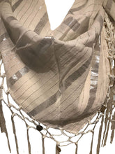 Load image into Gallery viewer, White with Striped Silver Gypsy Style Triangle Scarf