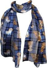 Load image into Gallery viewer, Pamper Yourself Now Blue Tartan Shiny Dog Scarf with Different Dog Breeds Thin Long Scarf