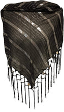 Load image into Gallery viewer, Black with Striped Silver Gypsy Style Triangle Scarf